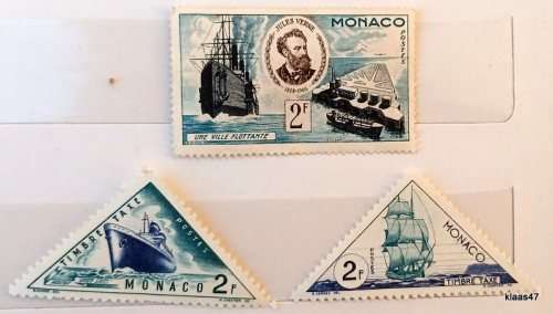 Monaco - 1953 Ships (2) Postage Due and 1955 Jules Verne (1) - All Unused Hinged stamps