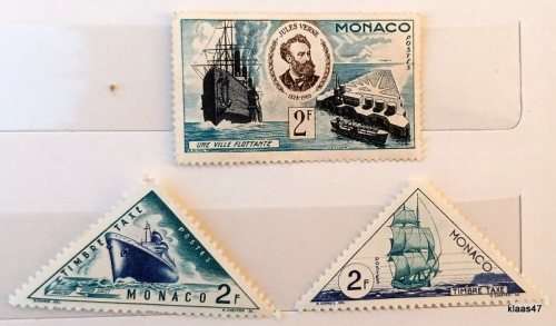 Monaco - 1953 Ships (2) Postage Due and 1955 Jules Verne (1) - All Unused Hinged stamps