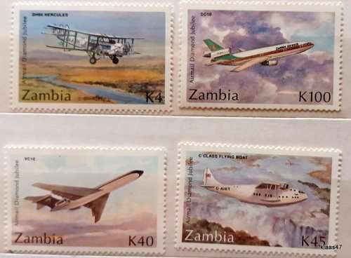 Zambia - 1992 - Aircraft - Set of 4 Mint stamps
