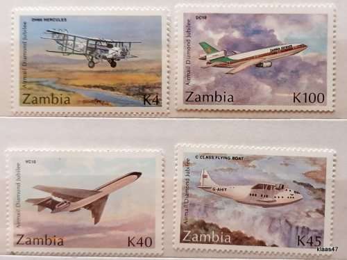 Zambia - 1992 - Aircraft - Set of 4 Mint stamps