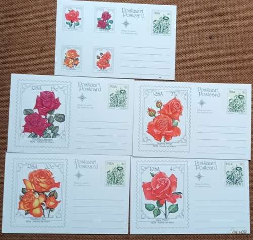 RSA - 1979 - Stationery Prepaid Postcards - Roses - 3c prepaid - Set Of 5 Unused