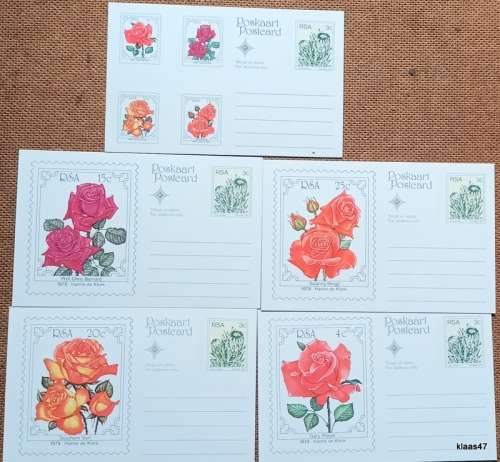 RSA - 1979 - Stationery Prepaid Postcards - Roses - 3c prepaid - Set Of 5 Unused