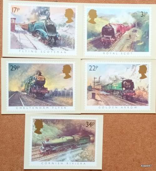 GB - 1985 - Famous Trains - Set of 5 Unused Post Office Post Cards