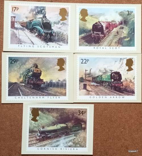 GB - 1985 - Famous Trains - Set of 5 Unused Post Office Post Cards