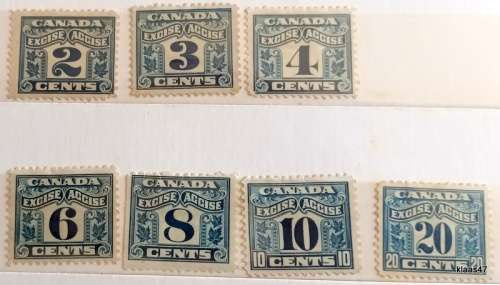 Canada - 1915 - Two Leaf Excise Tax - 7 Unused Hinged Revenue stamps