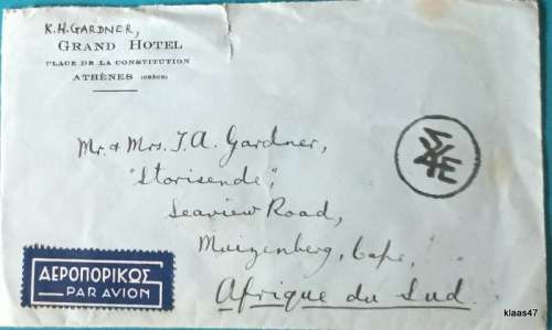 Greece - Used Envelope - 5 Stamps on back of envelope - Date stamp: 1939