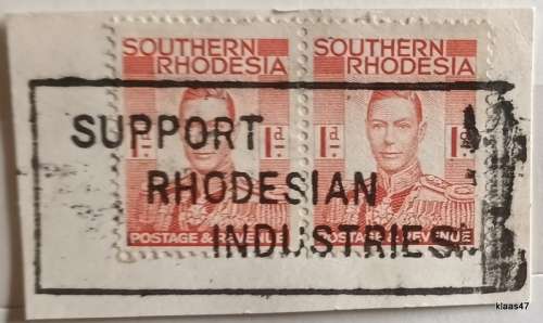 Southern Rhodesia - 1937 - George VI Pair - On paper with `Support Rhodesian Industries` Slogan