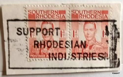 Southern Rhodesia - 1937 - George VI Pair - On paper with `Support Rhodesian Industries` Slogan