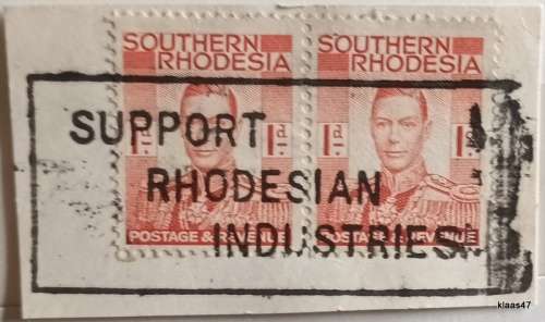 Southern Rhodesia - 1937 - George VI Pair - On paper with `Support Rhodesian Industries` Slogan
