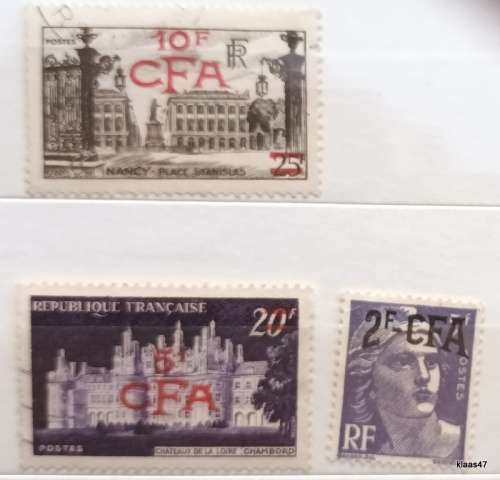 France CFA (Reunion) - 1949 - 3 Used Hinged stamps