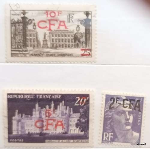 France CFA (Reunion) - 1949 - 3 Used Hinged stamps