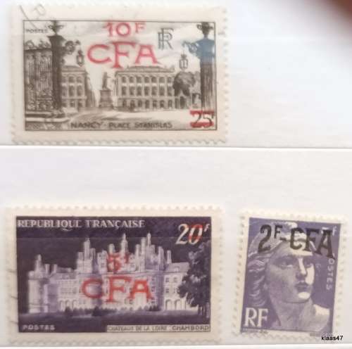 France CFA (Reunion) - 1949 - 3 Used Hinged stamps