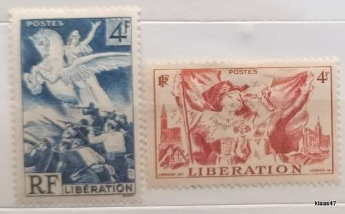 France - 1945 - Liberation of France and Liberation of Alsace and Lorraine - 2 Unused Hinged stamps