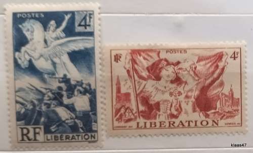 France - 1945 - Liberation of France and Liberation of Alsace and Lorraine - 2 Unused Hinged stamps
