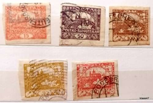 Czechoslovakia - 1918/19 - Pictorial Definitive - 5 Used Hinged stamps