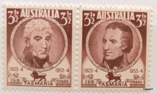 Australia - 1953-54 - Tasmania Sesquicentenary - Pair of Mint 3 1/2d stamps