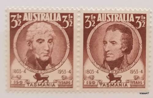 Australia - 1953-54 - Tasmania Sesquicentenary - Pair of Mint 3 1/2d stamps
