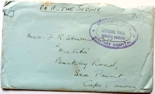 Envelope - On Active Service - Depart of Service, Miliary Hospital, Official Free, Roberts Heights