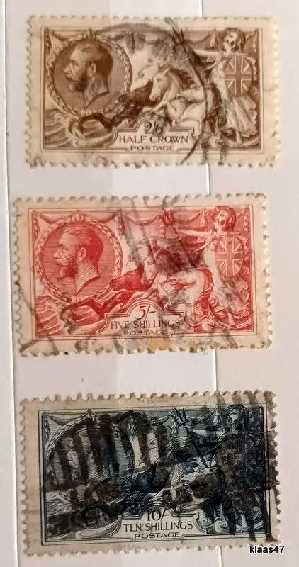 GB - George V - Seahorses -  Short Set of 3 Used  Stamps (1913/18 horizontal lines)