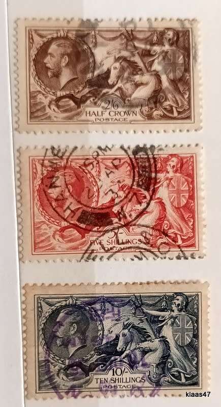 GB - George V - Seahorses -  Short Set of 3 Used  Stamps (1934 crossed lines)