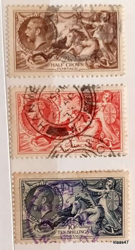 GB - George V - Seahorses -  Short Set of 3 Used  Stamps (1934 crossed lines)