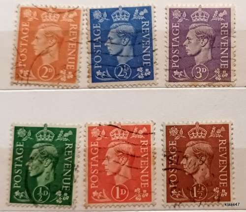 GB - 1951 - George VI - 6 Used Hinged stamps