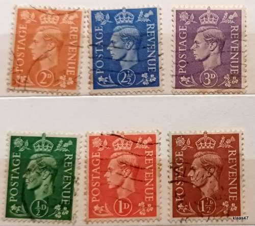 GB - 1951 - George VI - 6 Used Hinged stamps