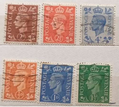 GB - 1951 - George VI - 6 Used Hinged stamps