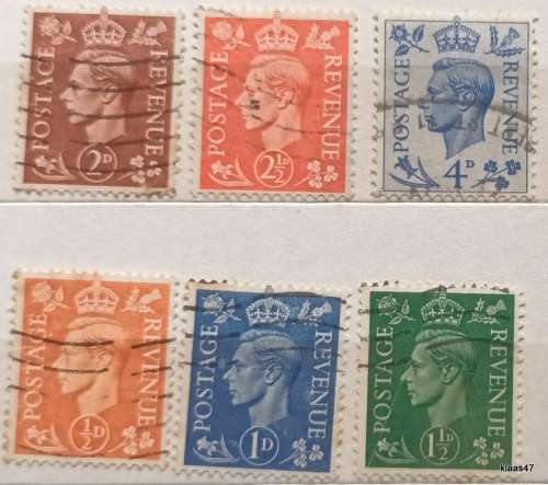 GB - 1951 - George VI - 6 Used Hinged stamps