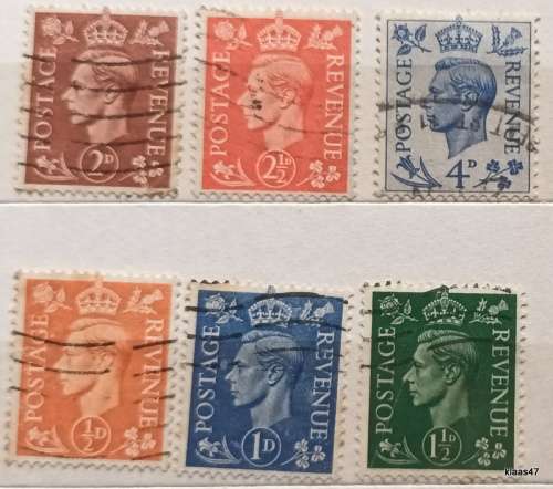 GB - 1951 - George VI - 6 Used Hinged stamps