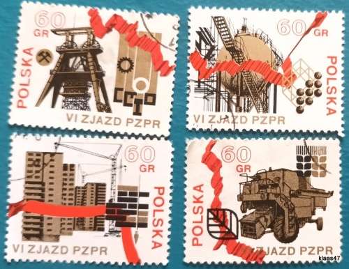Poland - 1971 - 6th Congr, Polish United Worker`s Party - 4 Used Hinged stamps
