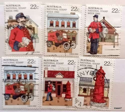 Australia - 1980 - National Stamp Week - Set of 5 Used Hinged stamps (plus 1 duplicate)