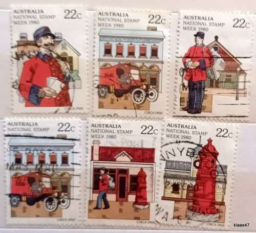 Australia - 1980 - National Stamp Week - Set of 5 Used Hinged stamps (plus 1 duplicate)