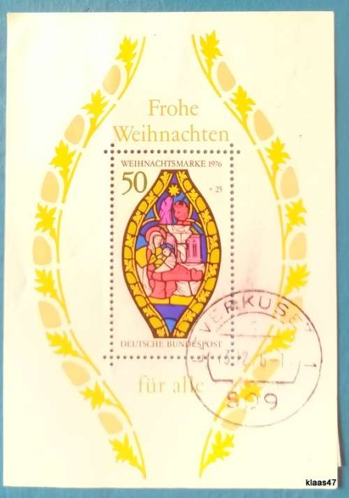 Germany - 1976 - Christmas - Souvenir Sheet Cancelled and Hinged