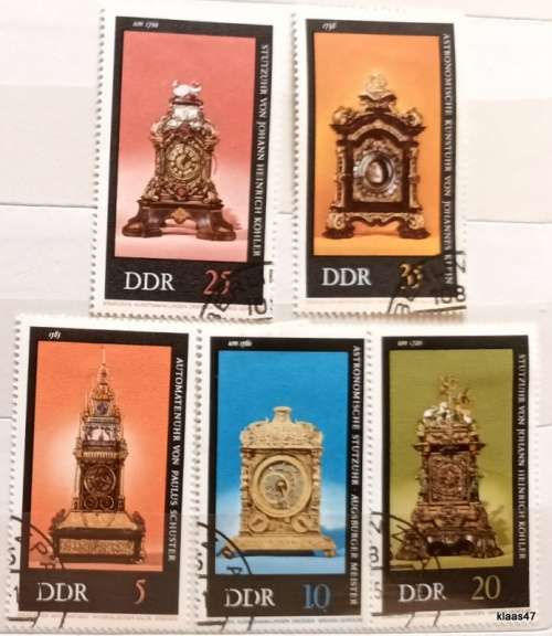 Germany (DDR) - 1975 - Antique Clocks - 5 Cancelled Hinged stamps
