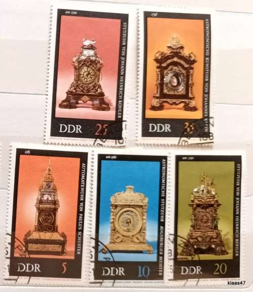 Germany (DDR) - 1975 - Antique Clocks - 5 Cancelled Hinged stamps