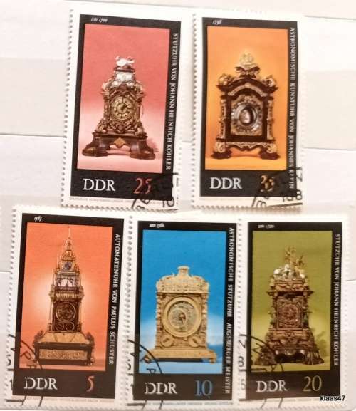 Germany (DDR) - 1975 - Antique Clocks - 5 Cancelled Hinged stamps