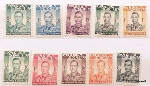 Southern Rhodesia - 1937 - George VI Definitive - 10 Mint stamps