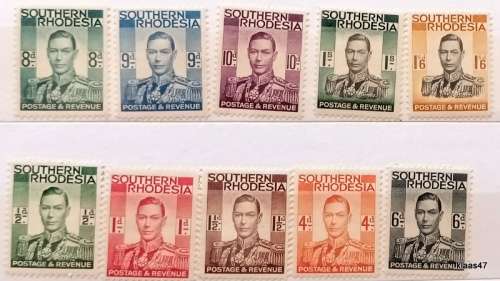 Southern Rhodesia - 1937 - George VI Definitive - 10 Mint stamps