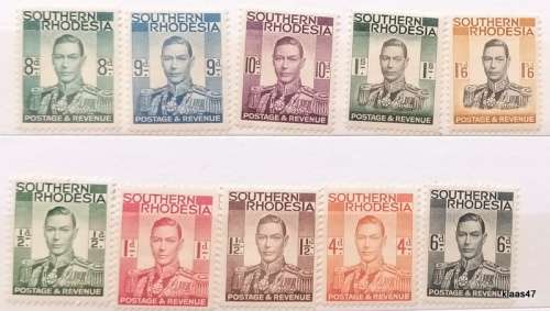 Southern Rhodesia - 1937 - George VI Definitive - 10 Mint stamps