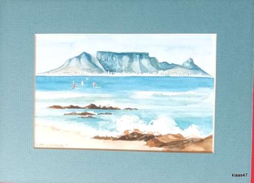 Small Unframed Watercolour of Table Mountain by Kym Surmon