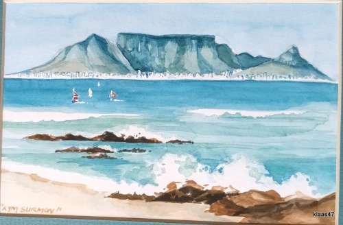 Small Unframed Watercolour of Table Mountain by Kym Surmon