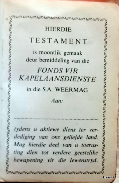 Nuwe Testament en Psalms (1979 Vertaaling) Kapelaansdienste in the SA Weermag