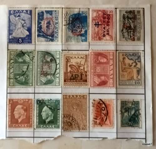Greece - Mixed Lot of 15 Used stamps (Hinged on paper)