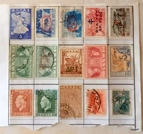 Greece - Mixed Lot of 15 Used stamps (Hinged on paper)