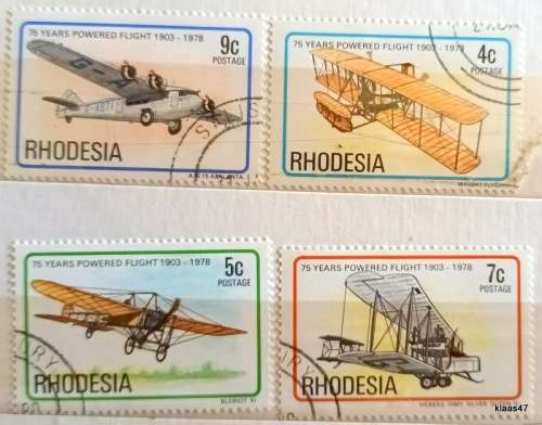 Rhodesia - 1978 - 75th Anniversary of Powered Flight - 4 cancelled stamps