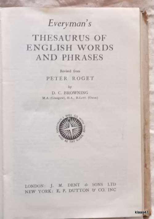 Thesaurus of English Words and Phrases - Peter Roget - Ed: D C Browning - Hardcover 1952