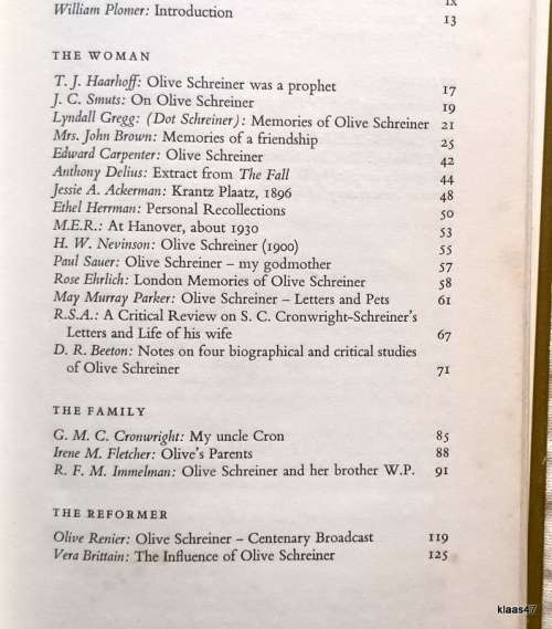 Until the Heart Changes: A Garland for Olive Schreiner - Ed: Zelda Friedlander - Hardcover 1967