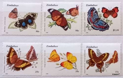 Zimbabwe - 1992 - Butterflies - Set of 6 Unused stamps