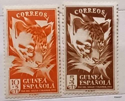 Spanish Guinea - 1951 - Stamp Day (Leopard) - 2 Unused Hinged stamps